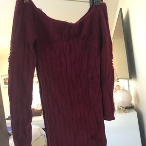 Off the shoulder distressed sweater dress